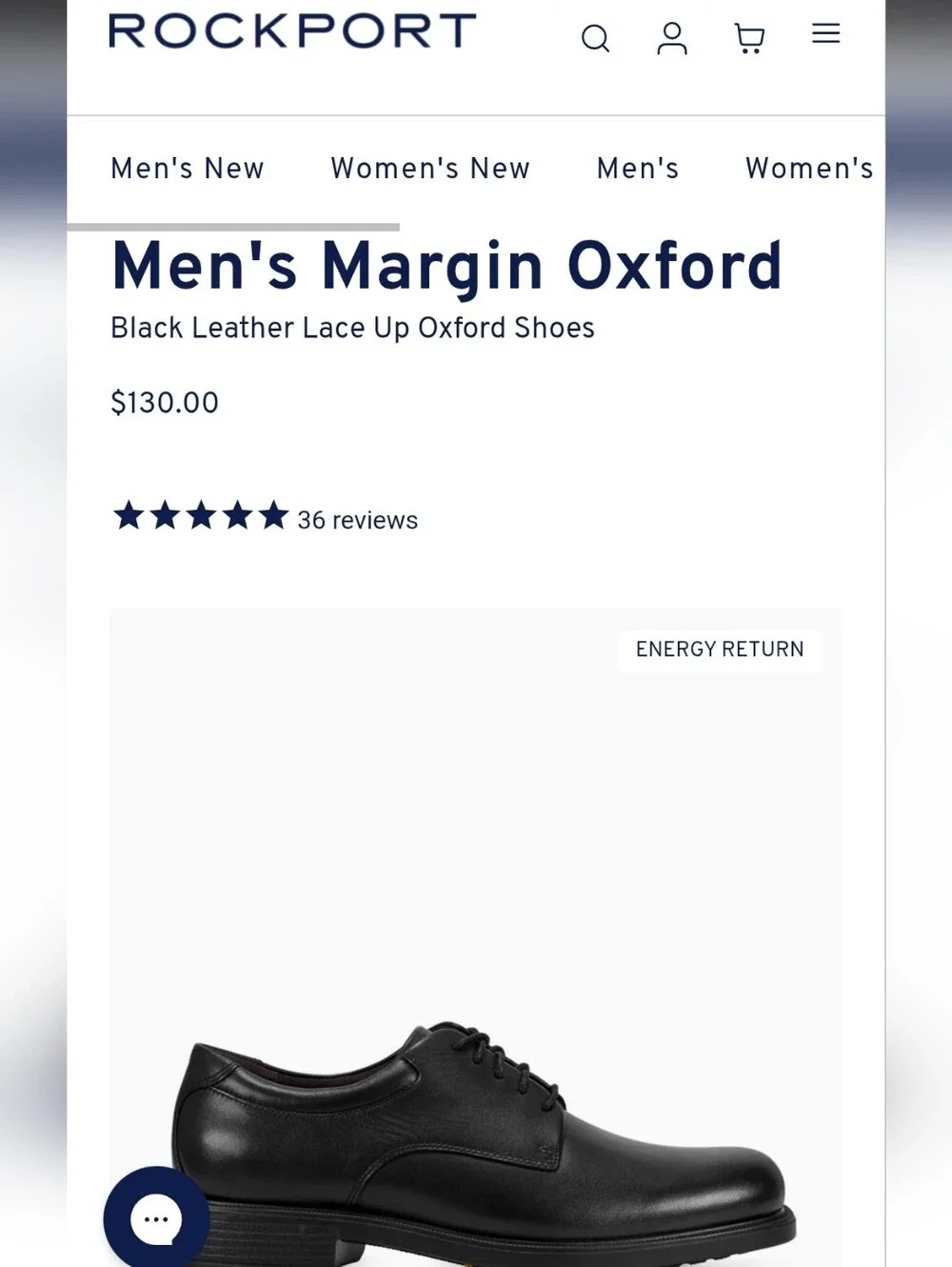 Rockport Men's Margin Oxford Black Leather Lace Up 8 1/2